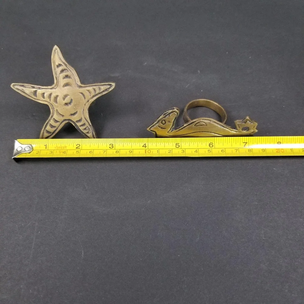 Vintage 1994 DII Brass Napkin Rings Set of 8 Starfish Sea Horse Coastal Nautical